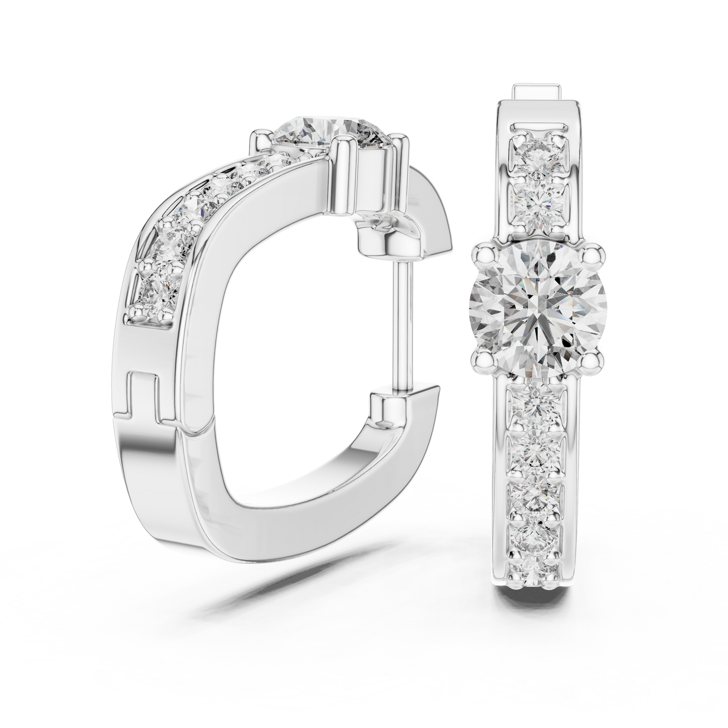Round Lab Grown Diamond Huggie Hoop Earrings with Pavé Accents in 14K Rose Gold