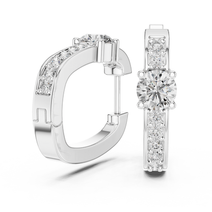 Round Lab Grown Diamond Huggie Hoop Earrings with Pavé Accents in 14K Rose Gold