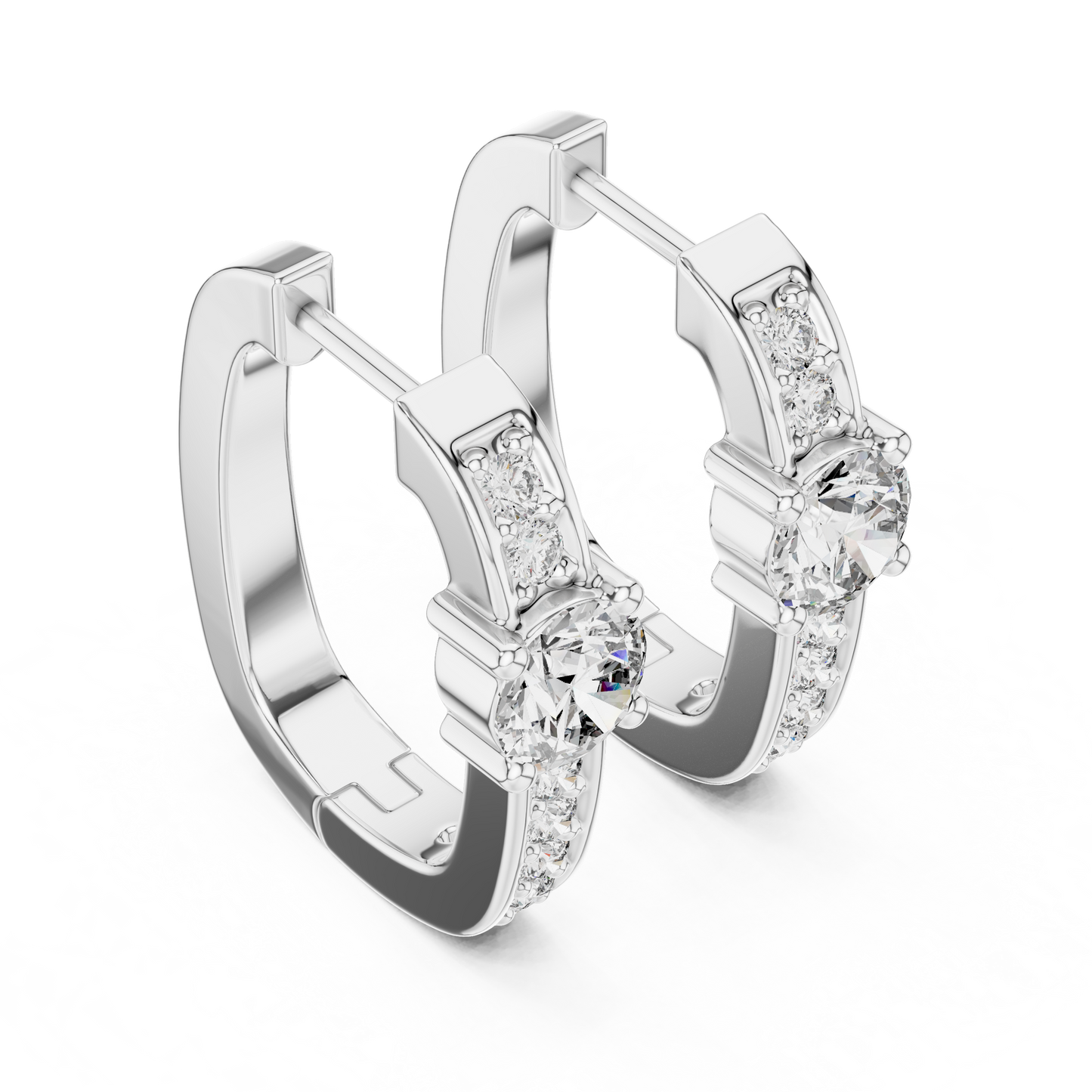 Round Lab Grown Diamond Huggie Hoop Earrings with Pavé Accents in 14K Rose Gold