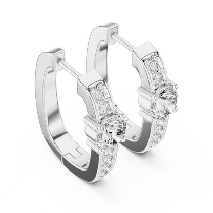 Round Lab Grown Diamond Huggie Hoop Earrings with Pavé Accents in 14K Rose Gold