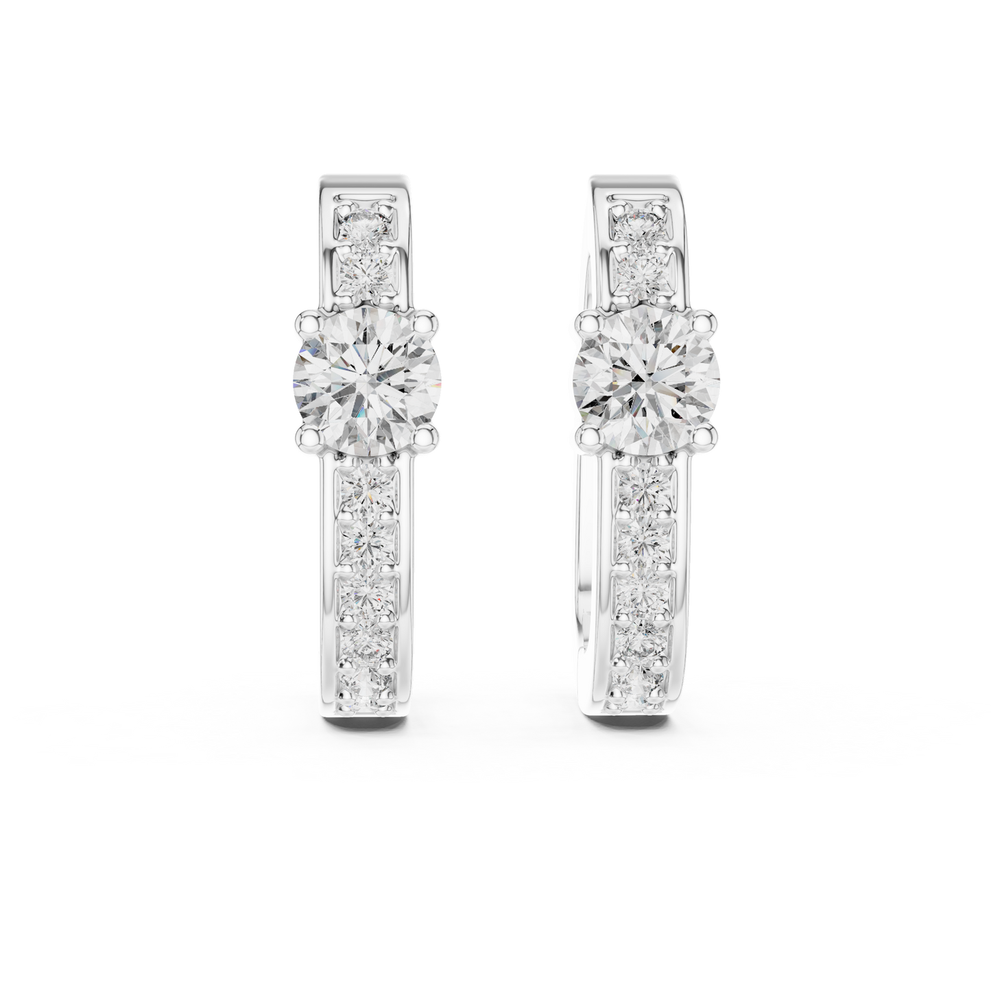 Round Lab Grown Diamond Huggie Hoop Earrings with Pavé Accents in 14K Rose Gold