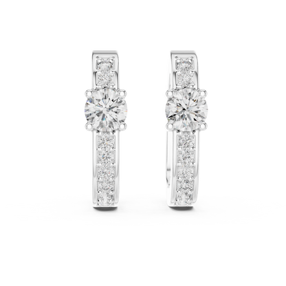 Round Lab Grown Diamond Huggie Hoop Earrings with Pavé Accents in 14K Rose Gold