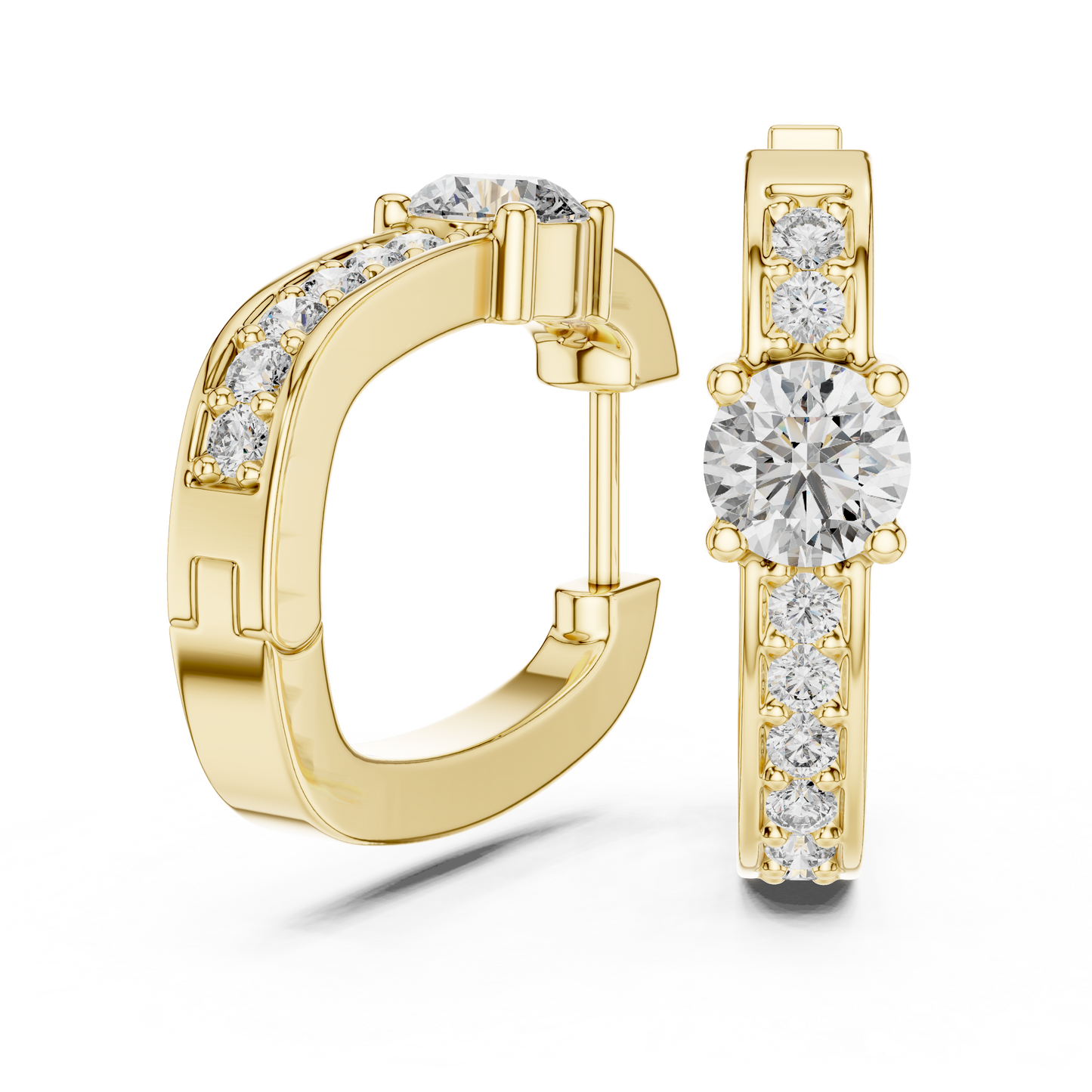 Round Lab Grown Diamond Huggie Hoop Earrings with Pavé Accents in 14K Rose Gold