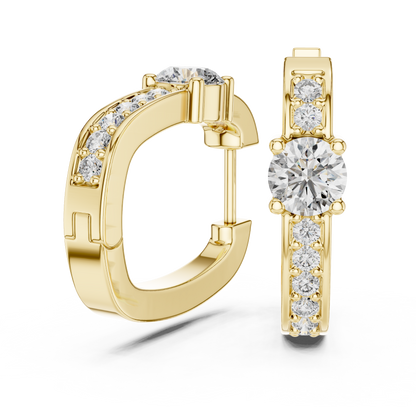 Round Lab Grown Diamond Huggie Hoop Earrings with Pavé Accents in 14K Rose Gold
