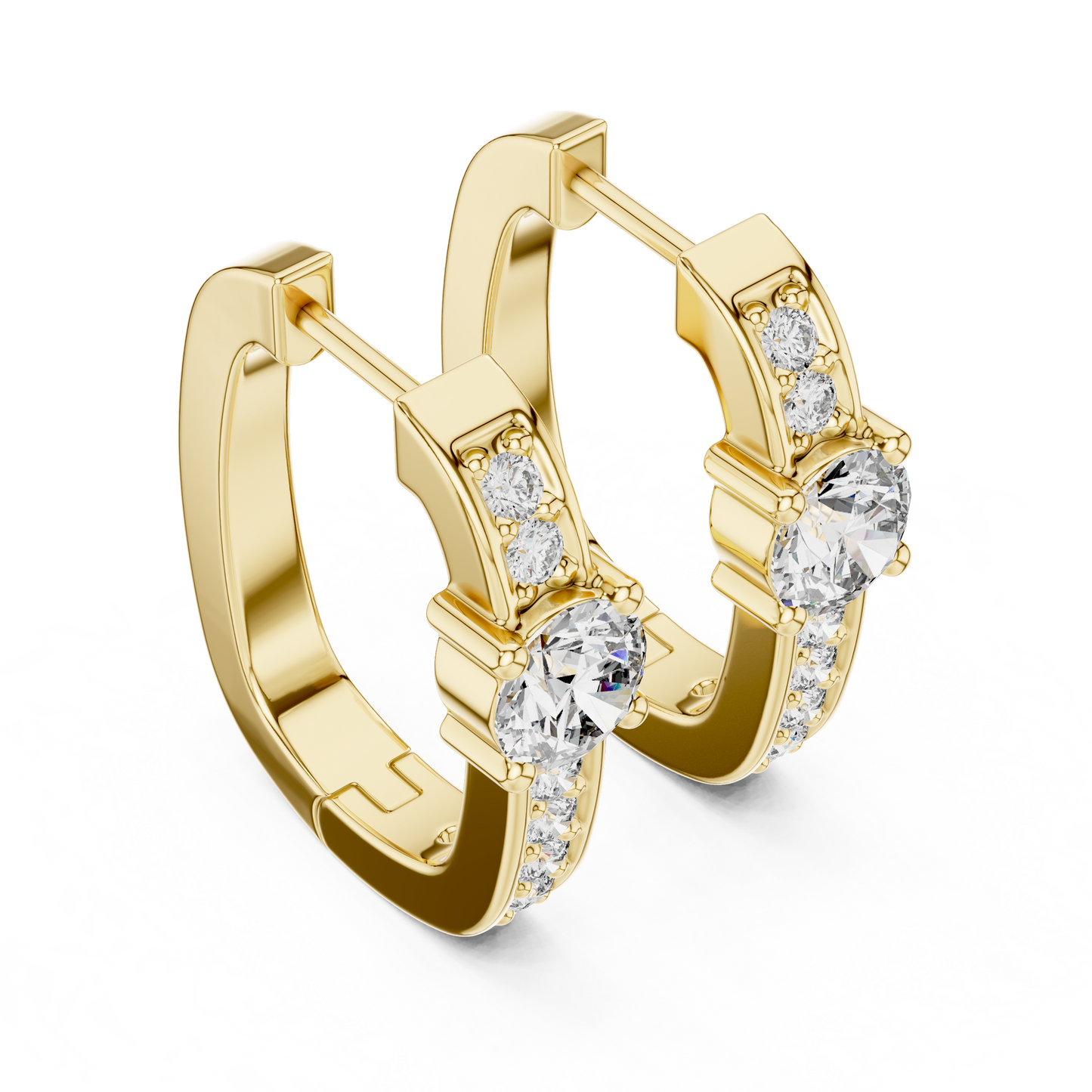Round Lab Grown Diamond Huggie Hoop Earrings with Pavé Accents in 14K Rose Gold