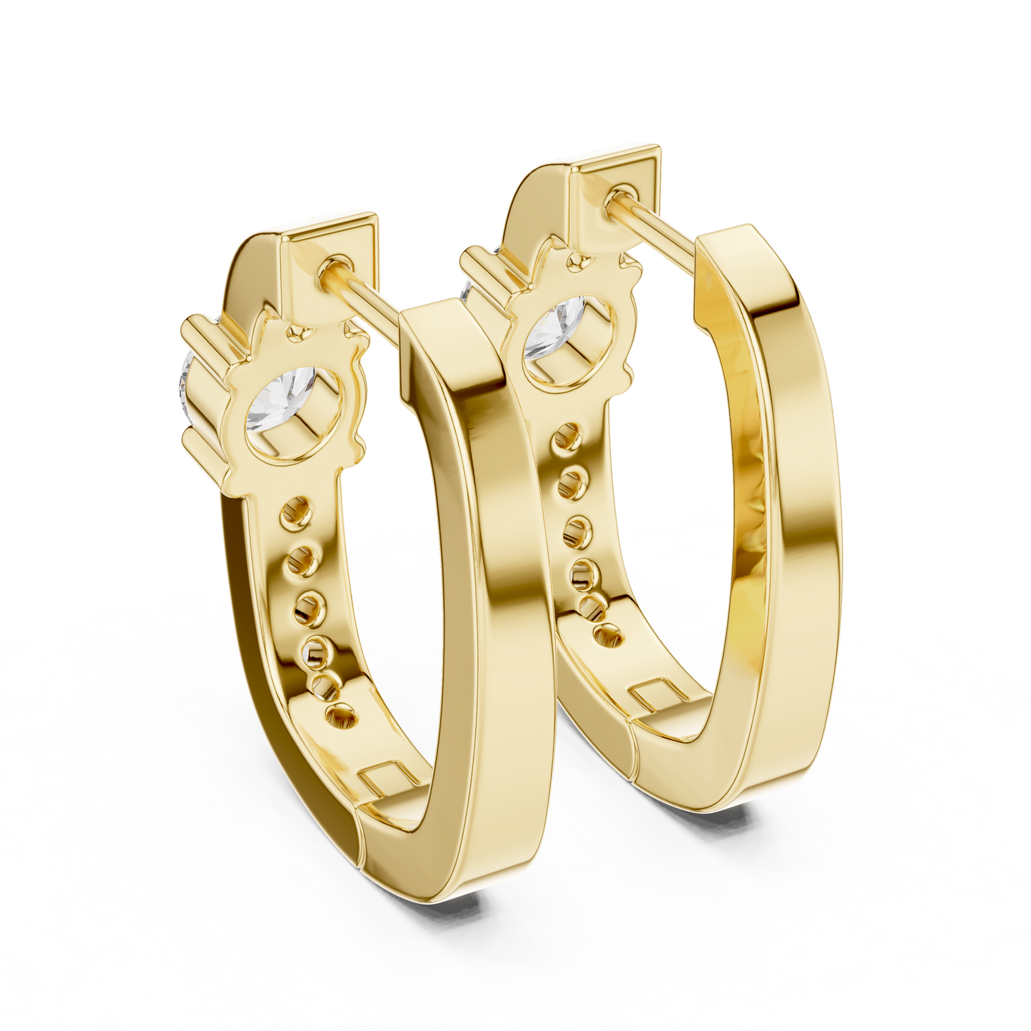 Round Lab Grown Diamond Huggie Hoop Earrings with Pavé Accents in 14K Rose Gold