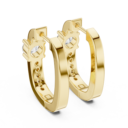 Round Lab Grown Diamond Huggie Hoop Earrings with Pavé Accents in 14K Rose Gold