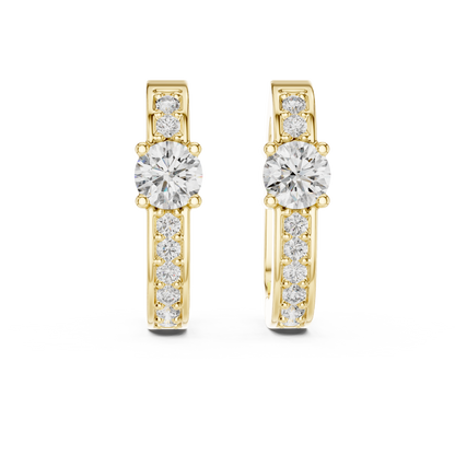 Round Lab Grown Diamond Huggie Hoop Earrings with Pavé Accents in 14K Rose Gold