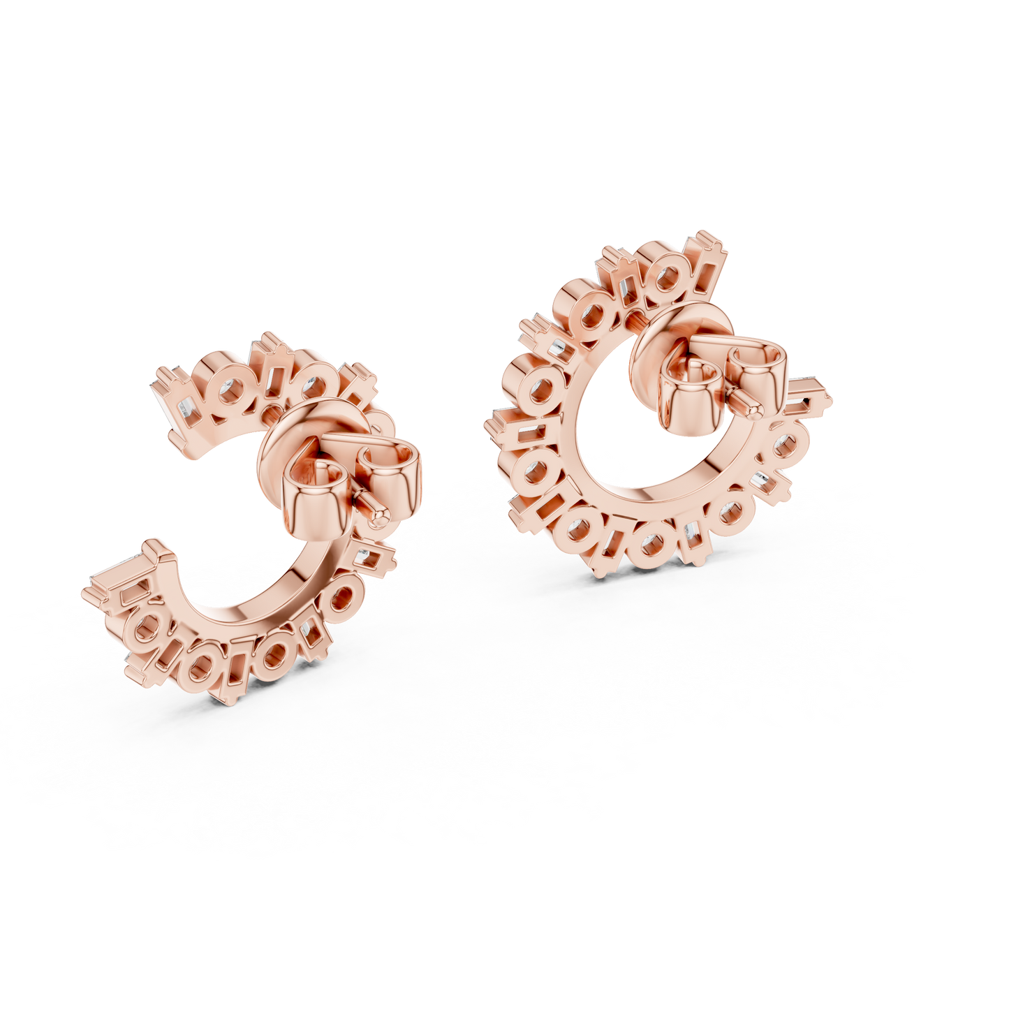Baguette & Round Lab Grown Diamond Open Hoop Earrings in 14K Rose Gold