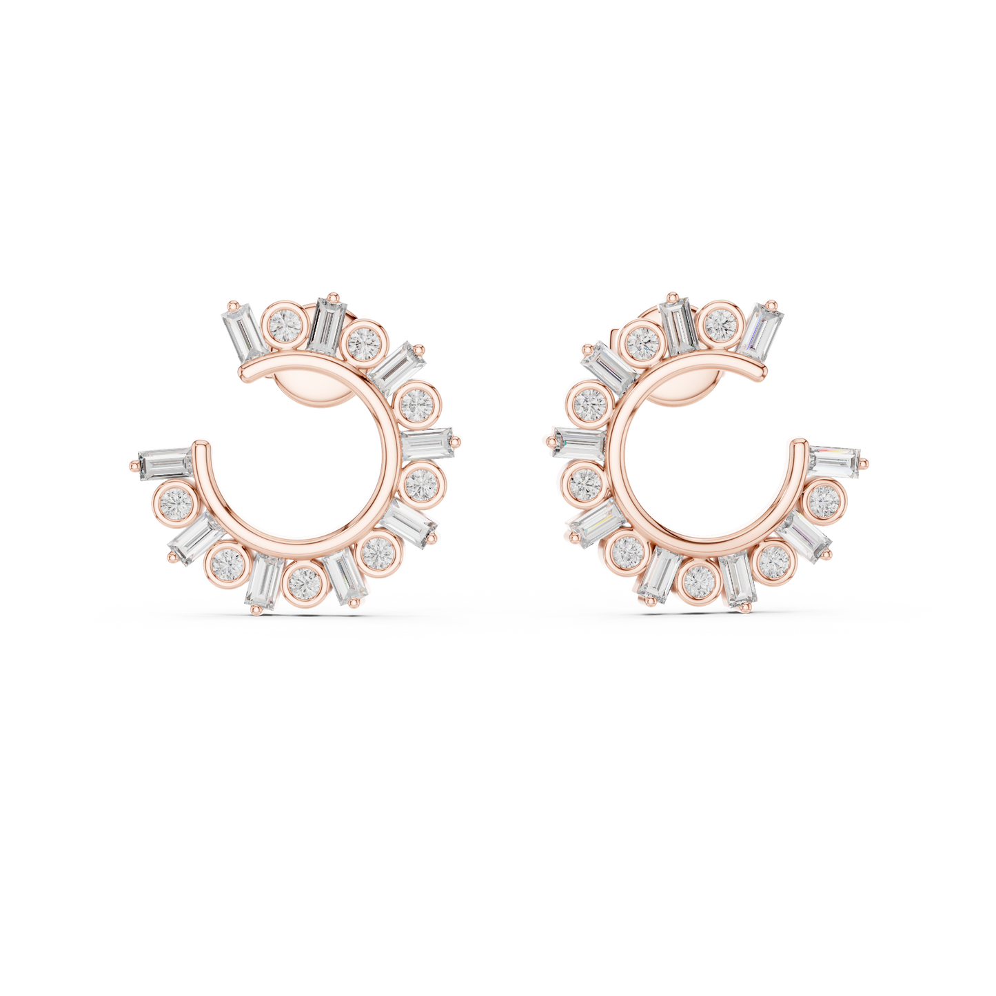 Baguette & Round Lab Grown Diamond Open Hoop Earrings in 14K Rose Gold