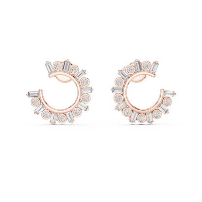Baguette & Round Lab Grown Diamond Open Hoop Earrings in 14K Rose Gold
