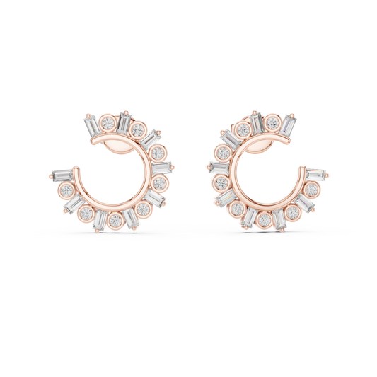 Baguette & Round Lab Grown Diamond Open Hoop Earrings in 14K Rose Gold
