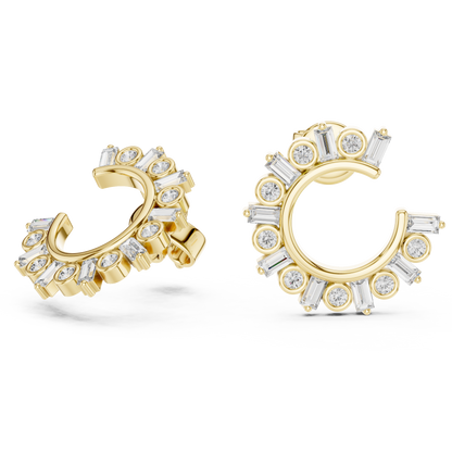 Baguette & Round Lab Grown Diamond Open Hoop Earrings in 14K Rose Gold