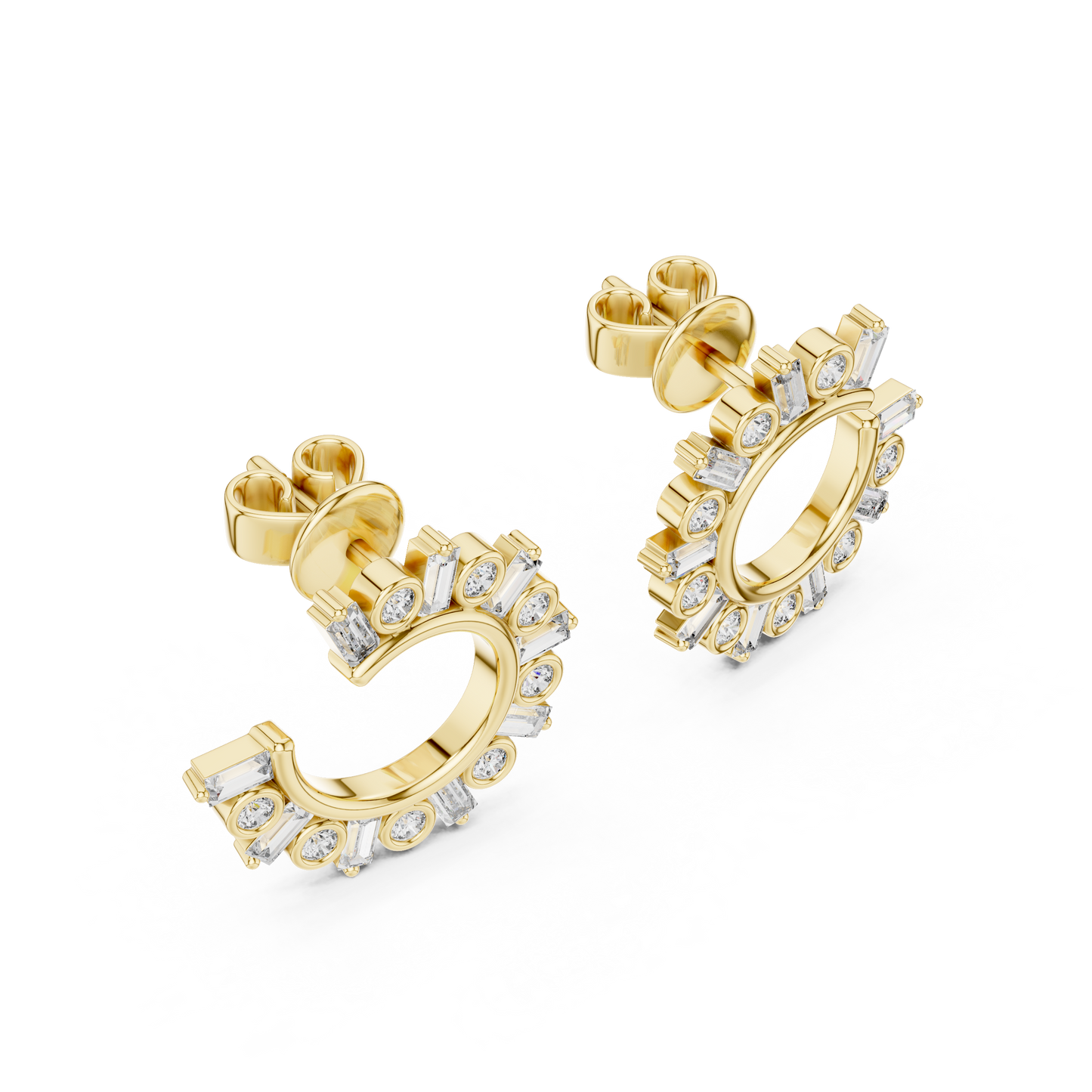 Baguette & Round Lab Grown Diamond Open Hoop Earrings in 14K Rose Gold