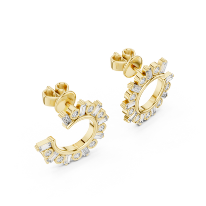 Baguette & Round Lab Grown Diamond Open Hoop Earrings in 14K Rose Gold