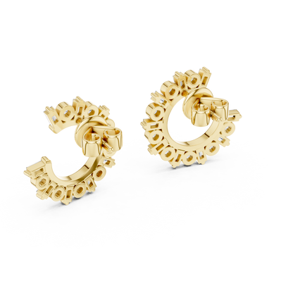 Baguette & Round Lab Grown Diamond Open Hoop Earrings in 14K Rose Gold