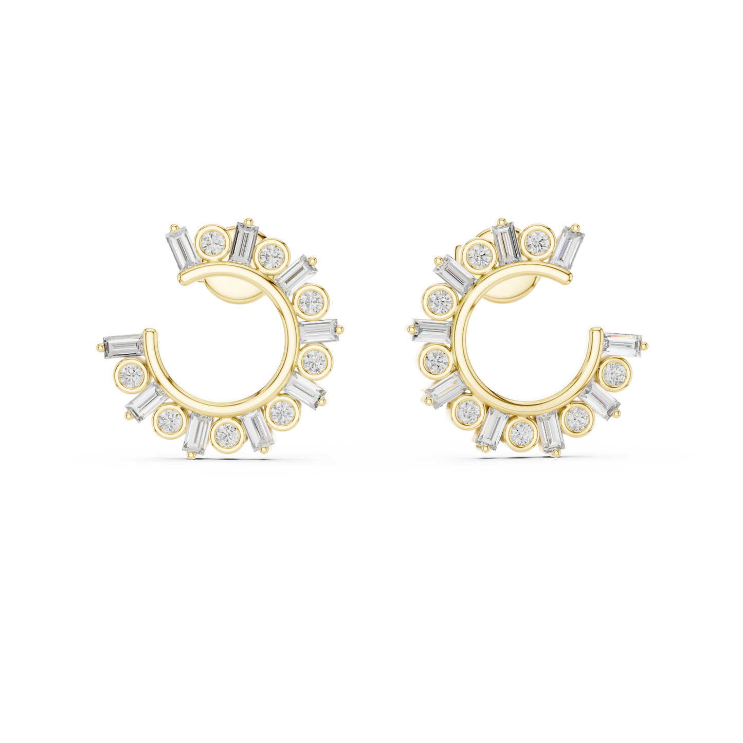 Baguette & Round Lab Grown Diamond Open Hoop Earrings in 14K Rose Gold