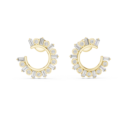 Baguette & Round Lab Grown Diamond Open Hoop Earrings in 14K Rose Gold