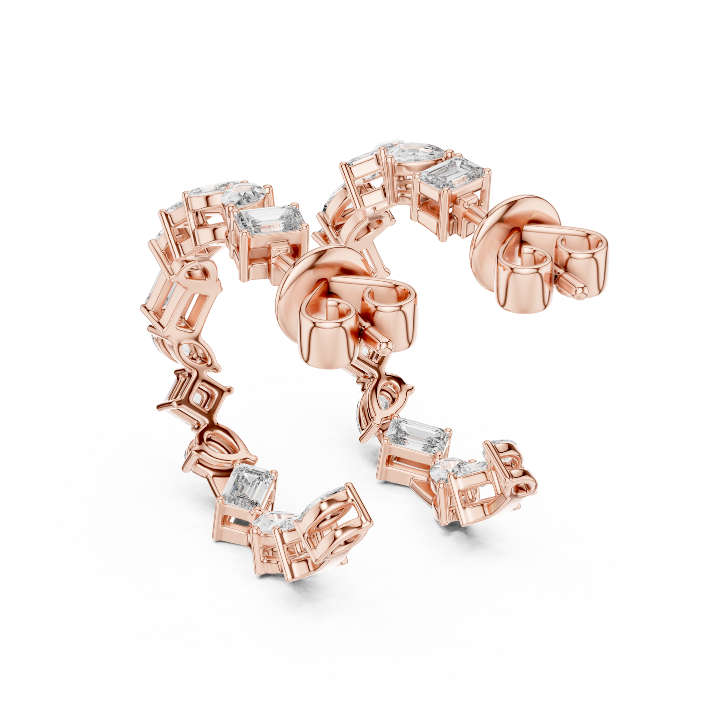 Multi Shape Lab Grown Diamond Open Hoop Earrings in 14K Yellow Gold