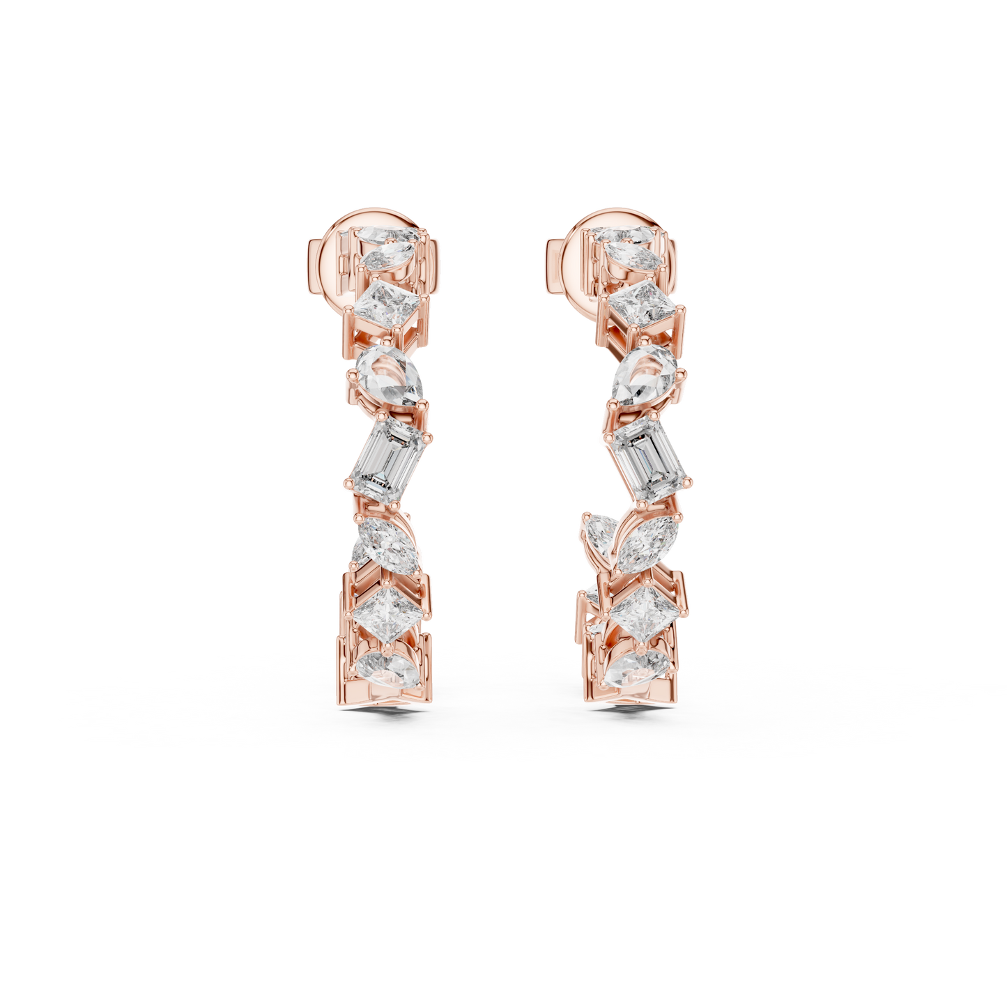 Multi Shape Lab Grown Diamond Open Hoop Earrings in 14K Yellow Gold