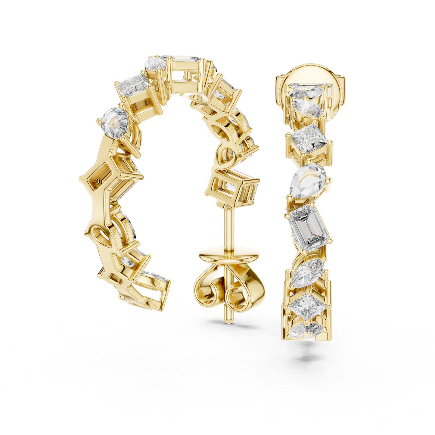 Multi Shape Lab Grown Diamond Open Hoop Earrings in 14K Yellow Gold
