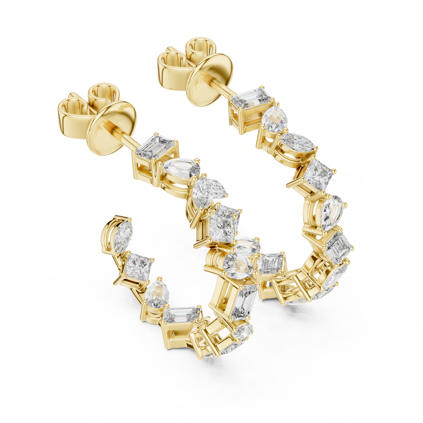 Multi Shape Lab Grown Diamond Open Hoop Earrings in 14K Yellow Gold