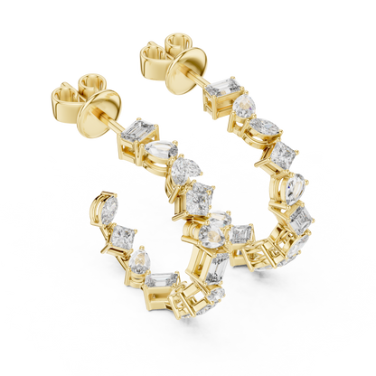 Multi Shape Lab Grown Diamond Open Hoop Earrings in 14K Yellow Gold