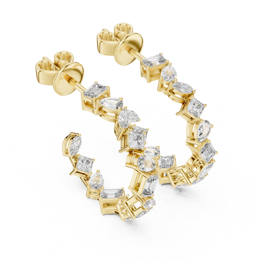 Multi Shape Lab Grown Diamond Open Hoop Earrings in 14K Yellow Gold