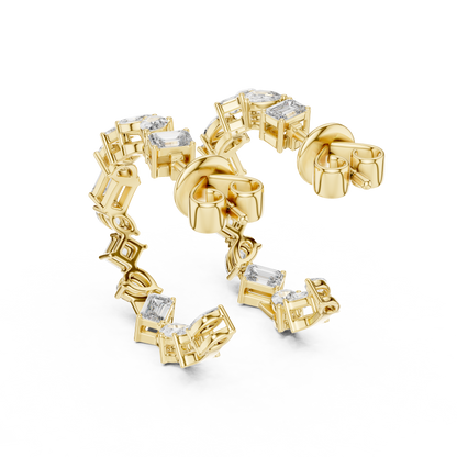 Multi Shape Lab Grown Diamond Open Hoop Earrings in 14K Yellow Gold