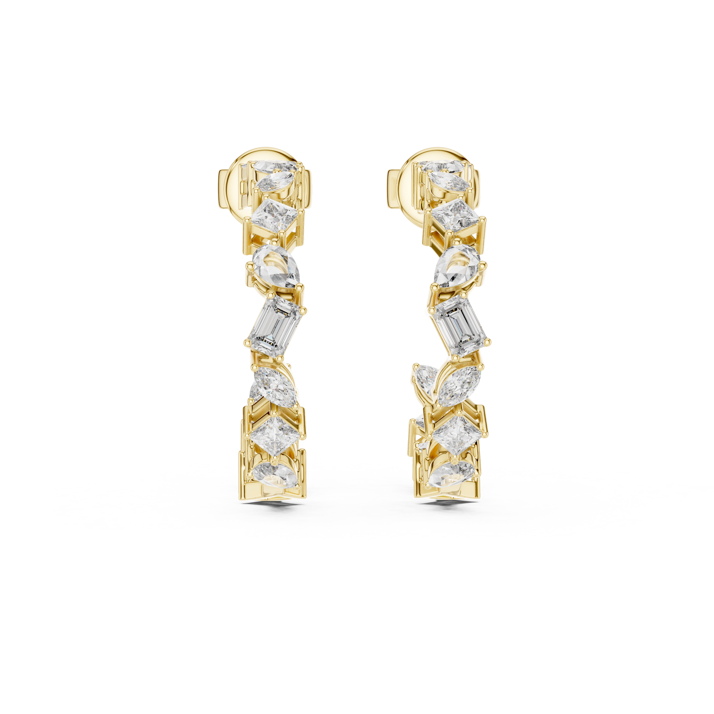 Multi Shape Lab Grown Diamond Open Hoop Earrings in 14K Yellow Gold