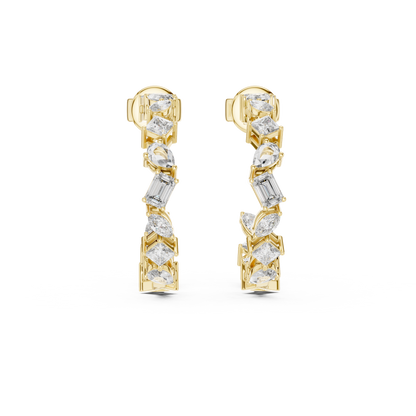 Multi Shape Lab Grown Diamond Open Hoop Earrings in 14K Yellow Gold