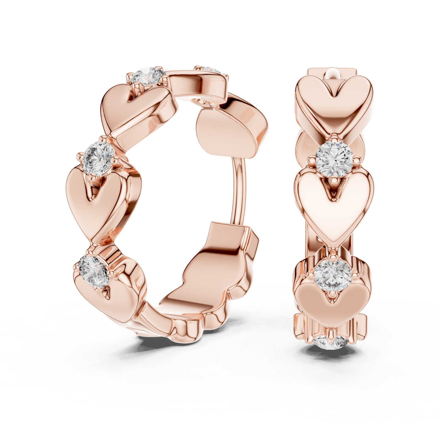Heart Shape Round Diamond Hoop Earrings in White Gold