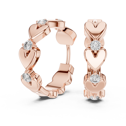 Heart Shape Round Diamond Hoop Earrings in White Gold