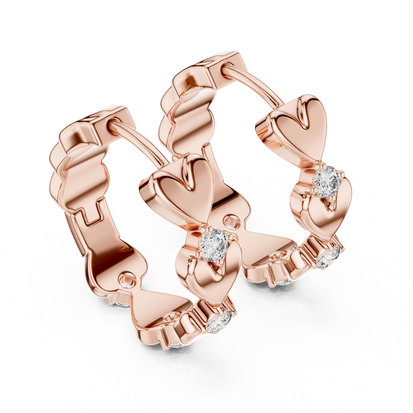 Heart Shape Round Diamond Hoop Earrings in White Gold