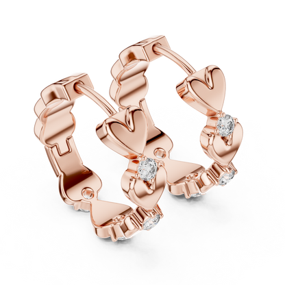 Heart Shape Round Diamond Hoop Earrings in White Gold