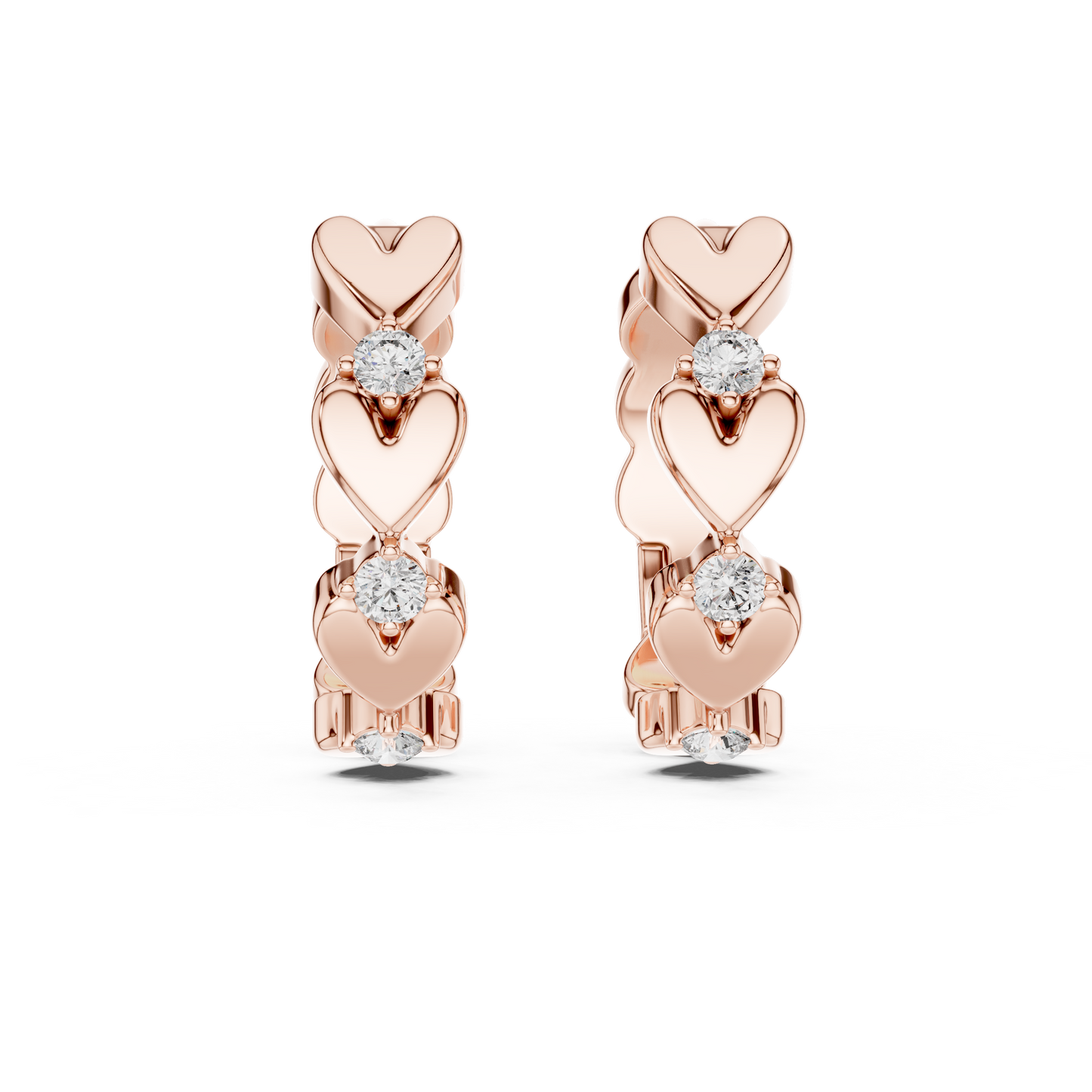 Heart Shape Round Diamond Hoop Earrings in White Gold