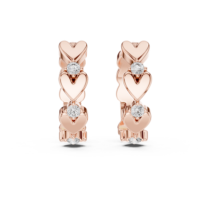 Heart Shape Round Diamond Hoop Earrings in White Gold