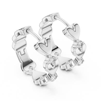Heart Shape Round Diamond Hoop Earrings in White Gold