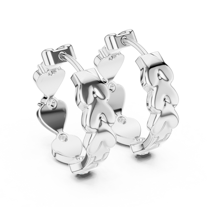 Heart Shape Round Diamond Hoop Earrings in White Gold
