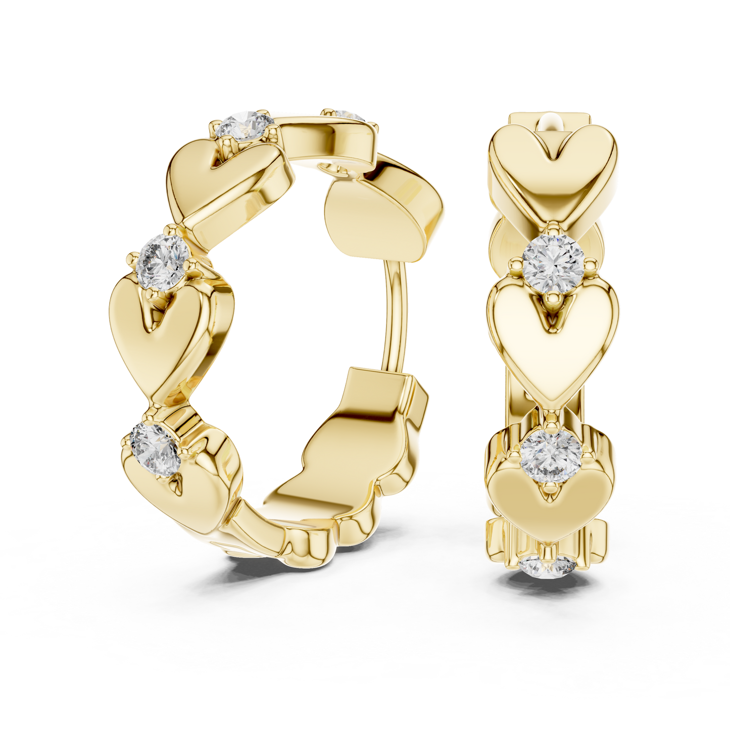 Heart Shape Round Diamond Hoop Earrings in White Gold