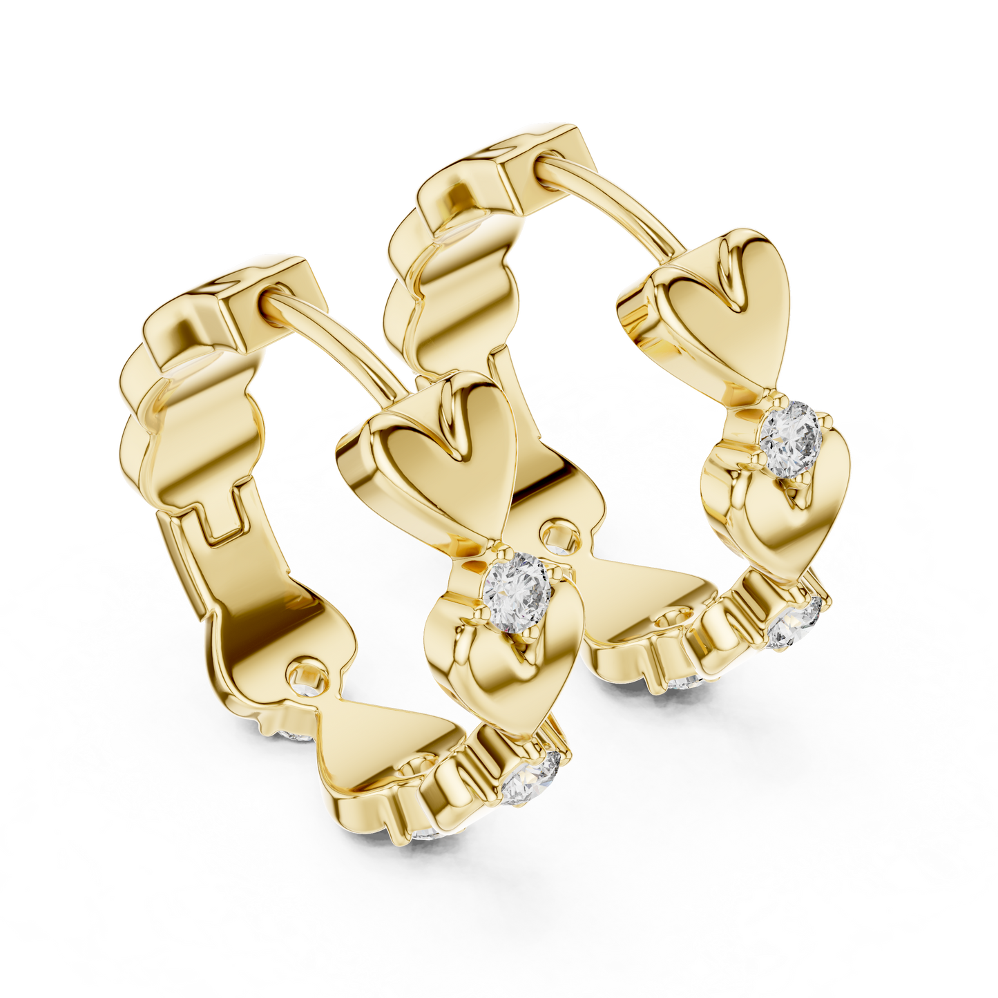 Heart Shape Round Diamond Hoop Earrings in White Gold