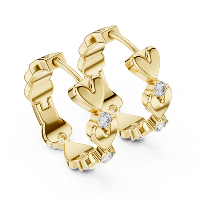 Heart Shape Round Diamond Hoop Earrings in White Gold