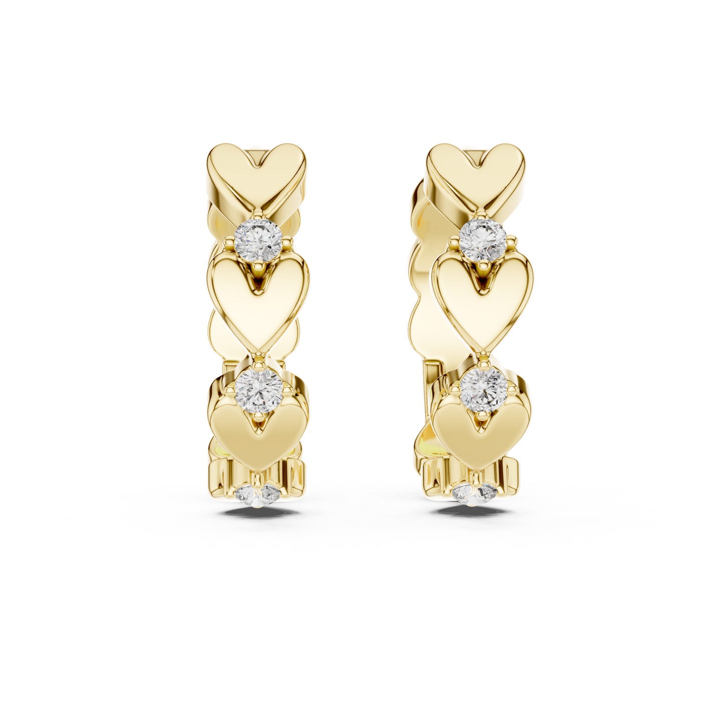 Heart Shape Round Diamond Hoop Earrings in White Gold