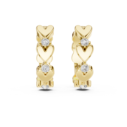 Heart Shape Round Diamond Hoop Earrings in White Gold
