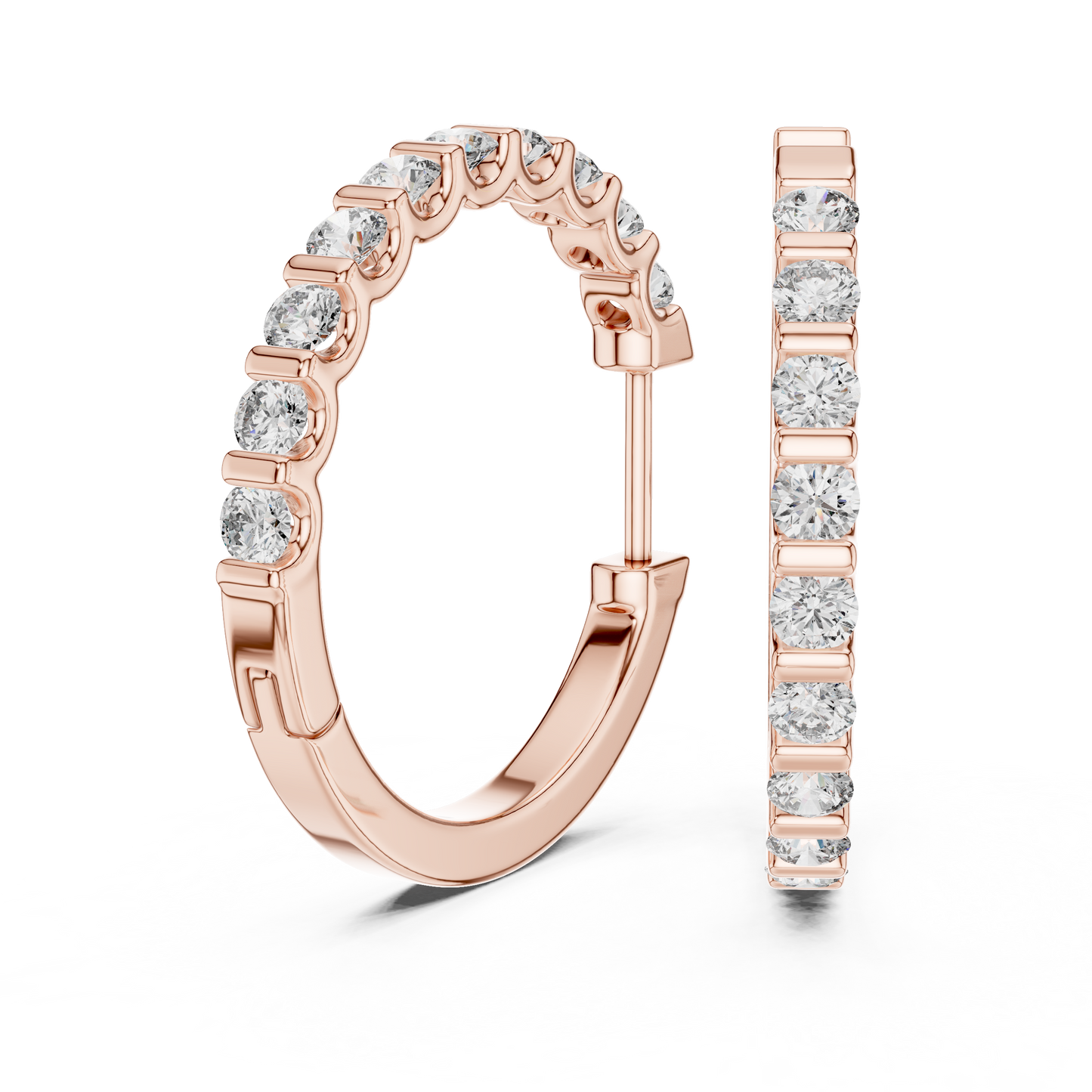 Round Lab Grown Diamond Hoop Earrings in 14K Rose Gold