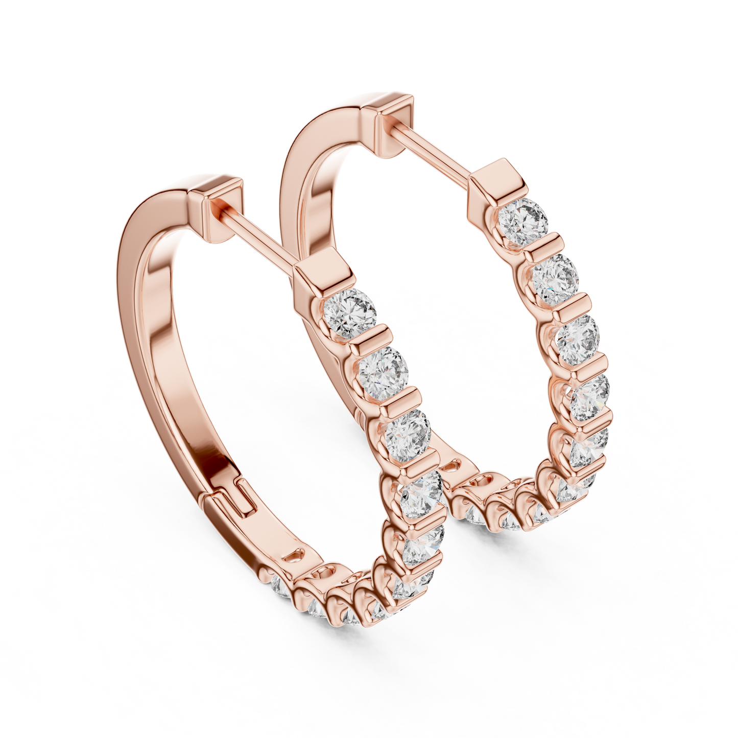 Round Lab Grown Diamond Hoop Earrings in 14K Rose Gold