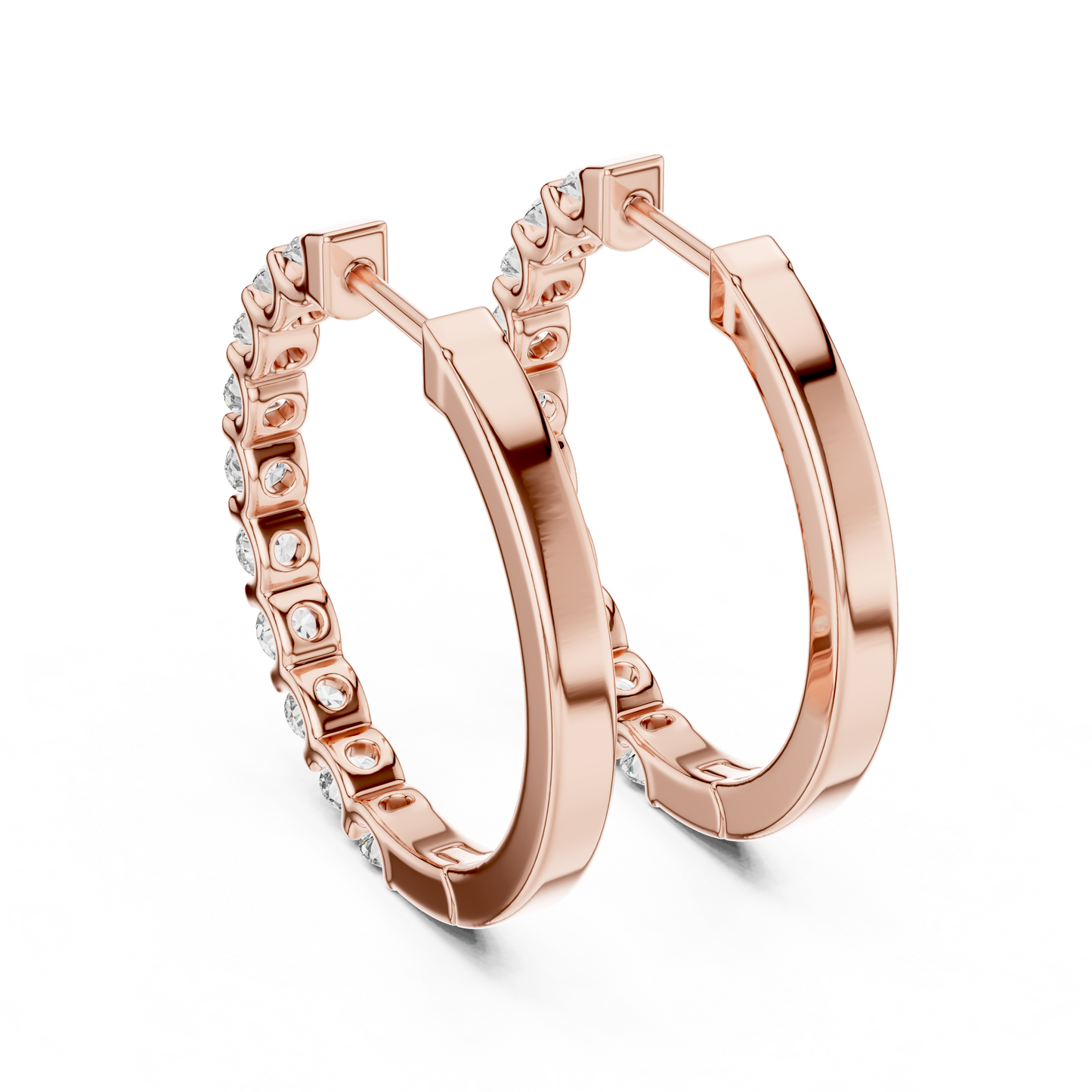 Round Lab Grown Diamond Hoop Earrings in 14K Rose Gold