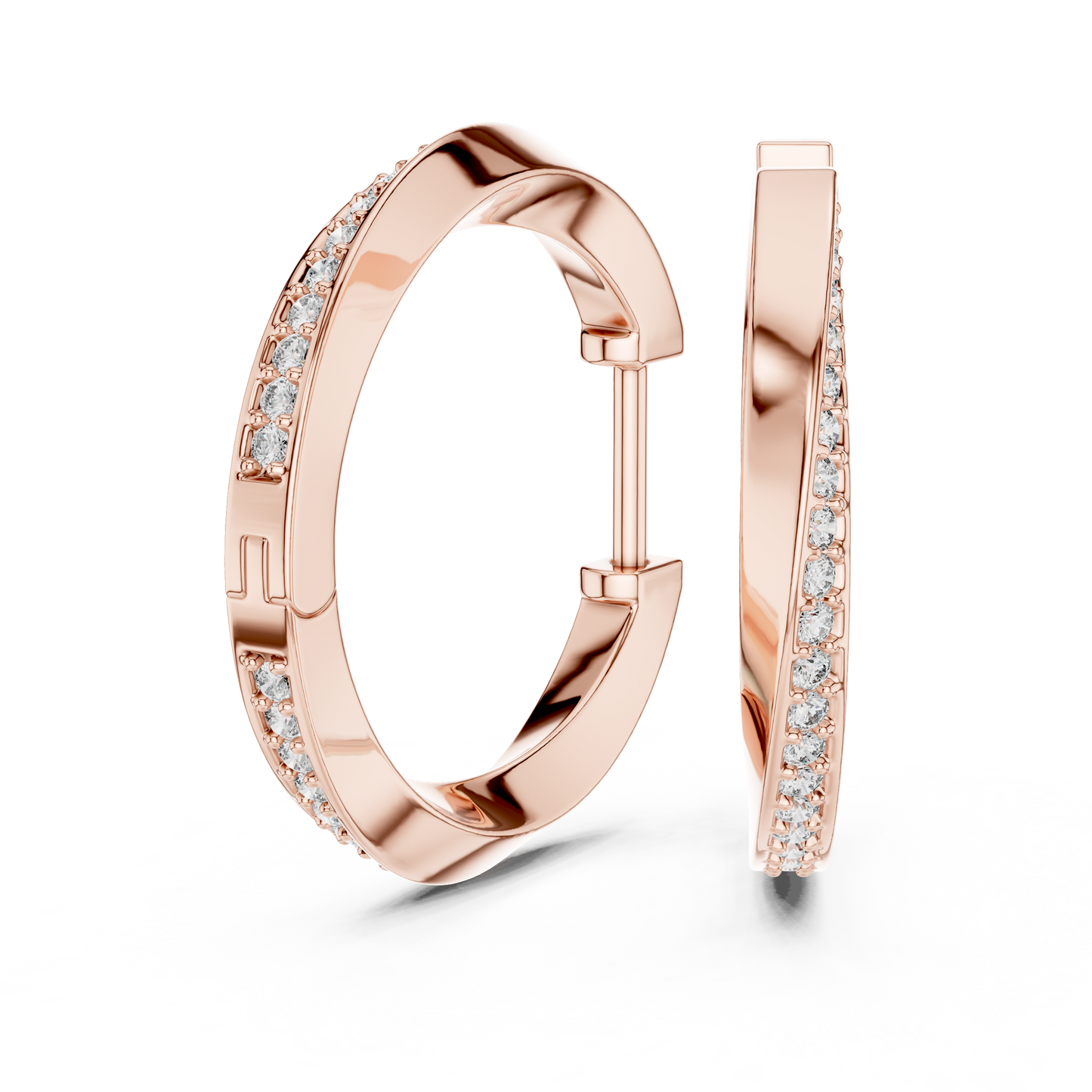 14K Yellow Gold Modern Round Diamond Hoop Earrings