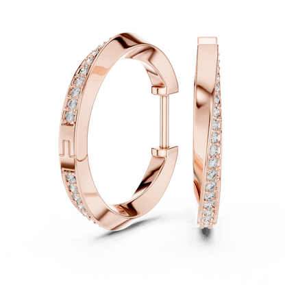 14K Yellow Gold Modern Round Diamond Hoop Earrings
