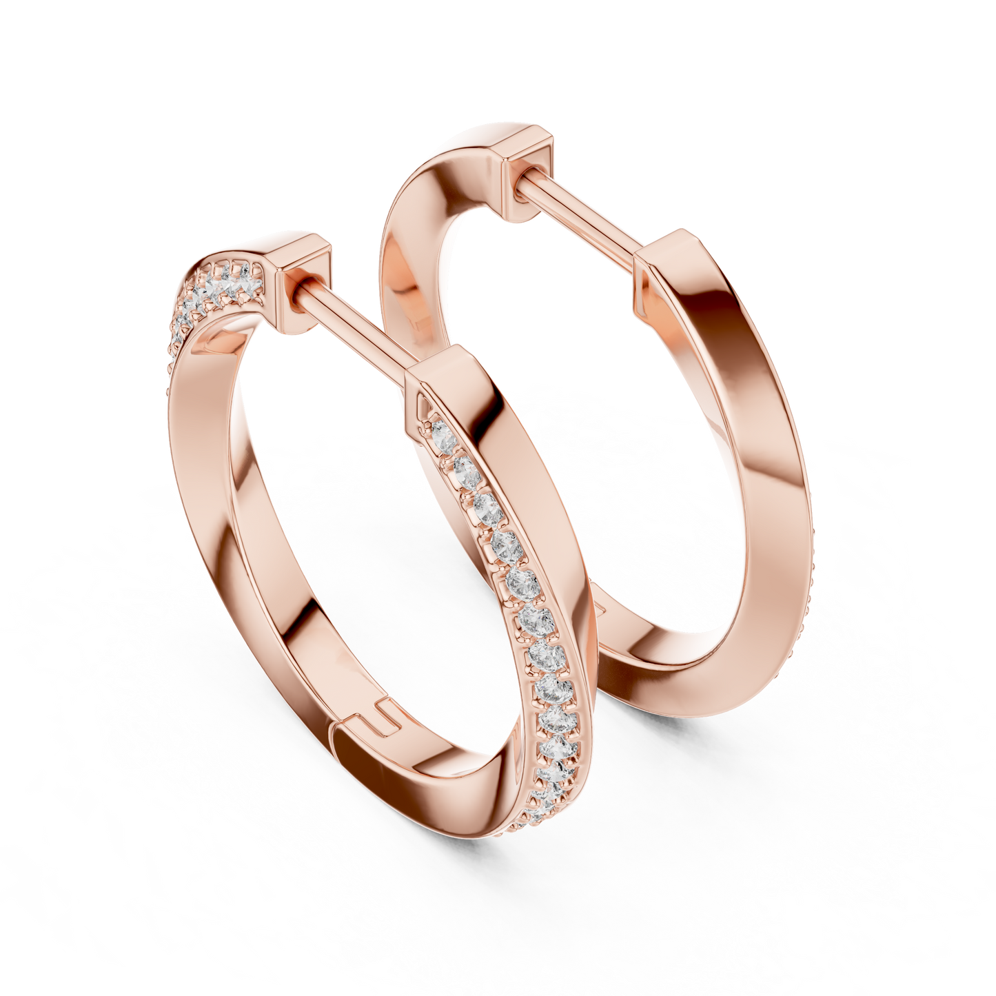 14K Yellow Gold Modern Round Diamond Hoop Earrings